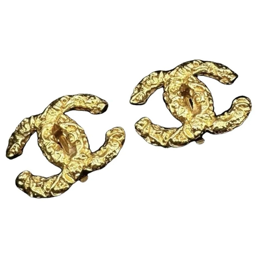 CHANEL 24K Gold Plated Lava Earrings 93A Vintage RARE